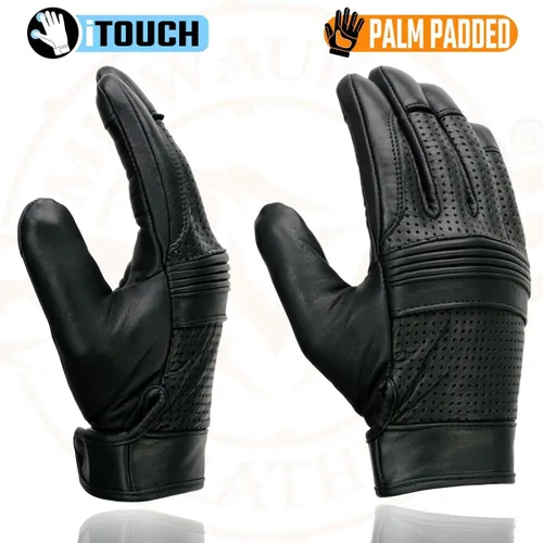 Vista 3 de Milwaukee Leather MG7516 - Guantes de piel para hombre negros "I - Compatible con pantalla táctil" con palma de gel para motocicleta con nudillos