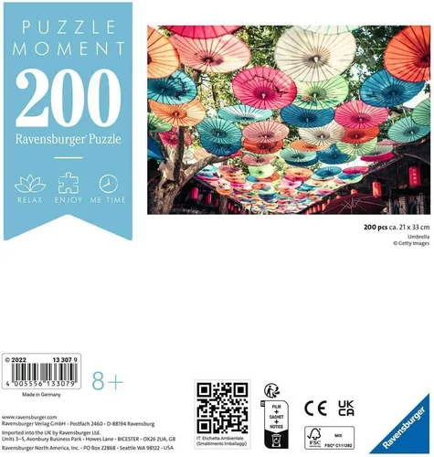 Vista 2 de Ravensburger Puzzle Moment: Umbrellas, rompecabezas de 200 piezas para niños y adultos, único y perfecto, diseño vibrante y sin deslumbramiento