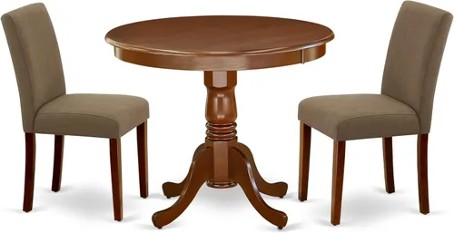 Vista 26 de East West Furniture ANAB3-AWA-05 - Juego de mesa de comedor moderno de 3 piezas, incluye una mesa de cocina redonda con pedestal y 2 sillas