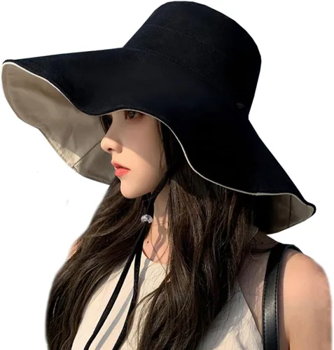 Vista 11 de Sombrero de ala ancha para mujer, de lino y algodón, reversible, ultra a la moda, sombrero de pescador de algodón para viajes, playa, al aire libre