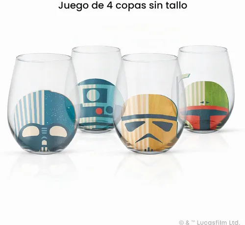 Vista 8 de JoyJolt Star Wars™ - Vasos para casco sin tallo, juego de 4 vasos grandes de vidrio de 19 onzas, regalos de cocina de guerra y coleccionables