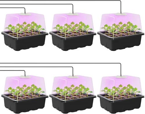 Vista 7 de MIXC Kit de inicio de semillas con luz de crecimiento, kit de bandeja elevada para plántulas con cúpula de humedad ajustable y bandeja de celdas