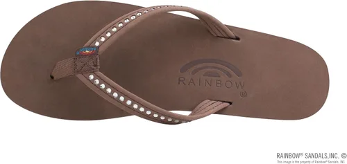 Vista 3 de Rainbow Sandals Mujer de una sola capa de cuero de primera calidad con correa estrecha de cristal Swarovski