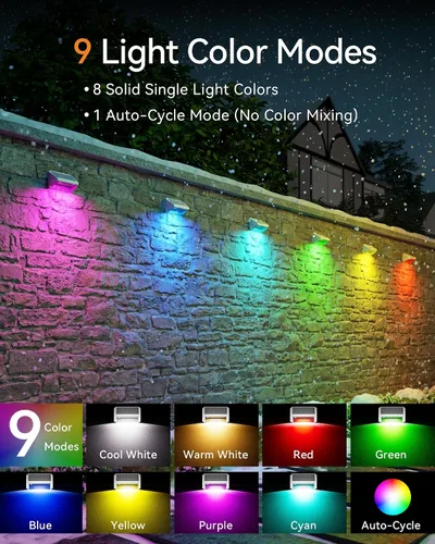 Vista 5 de Luces solares para valla al aire libre, paquete de 12 luces RGB Blanco