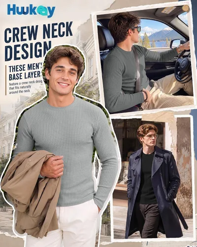 Vista 2 de Huukeay Paquete de 3 camisas térmicas tipo gofre para hombre