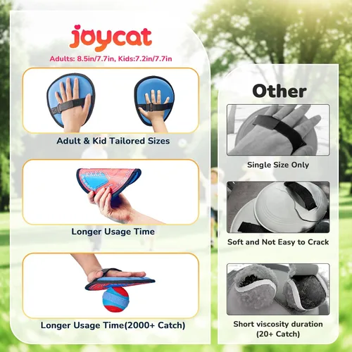 Vista 3 de JoyCat Juego de pelota de lanzar y atrapar, juego de 2 bolas adhesivas para adultos y 2 niños, juego familiar para atrapar al aire libre para playa