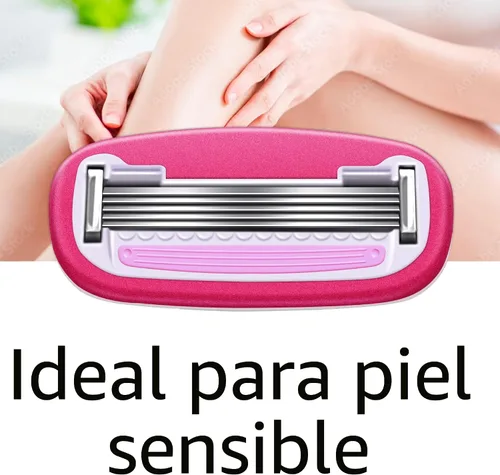 Vista 5 de Amazon Basics - Maquinilla de afeitar manual de cinco hojas para mujer, se adapta a las asas Amazon Basics y Venus, incluye 1 asa FITS, 12 cartuchos