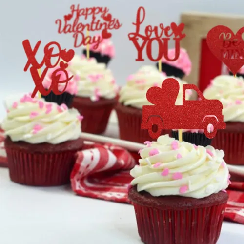 Vista 4 de Decoración para cupcakes con diseño de corazón para el día de San Valentín, selecciones de comida, boda, aniversario, compromiso, despedida