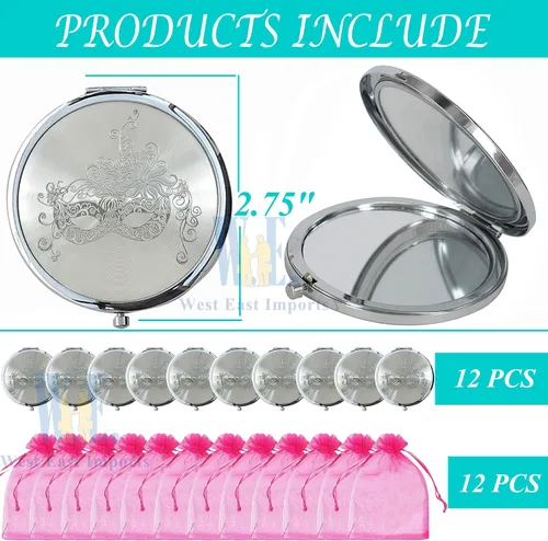 Vista 2 de WE 12 piezas fucsia máscara de mascarada espejos compactos - quinceañera/dulce 16 (fucsia)