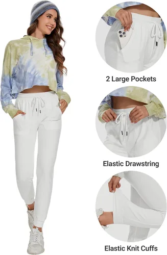 Vista 3 de SPECIALMAGIC Pantalones deportivos de algodón para mujer con bolsillos y cordón de ajuste casual
