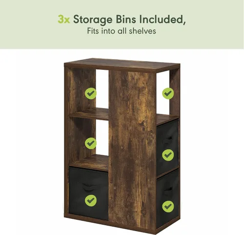 Vista 5 de Furinno Viola Estantería de Libros, Librero de 3 Niveles, Organizador de Almacenamiento en Cubos Estantería con Estante Abierto, con Contenedores