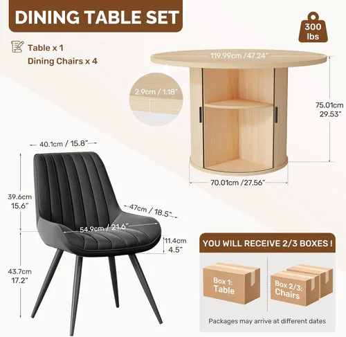 Vista 36 de Miereirl Moderno juego de comedor de 5 piezas para mesa redonda de madera de 4,31.5 pulgadas con estante de almacenamiento semiabierto y puerta