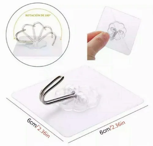 Vista 5 de Ganchos adhesivos transparentes de 30 libras (máximo), impermeables y resistentes al aceite, reutilizables, sin costuras, gancho de pared resistente
