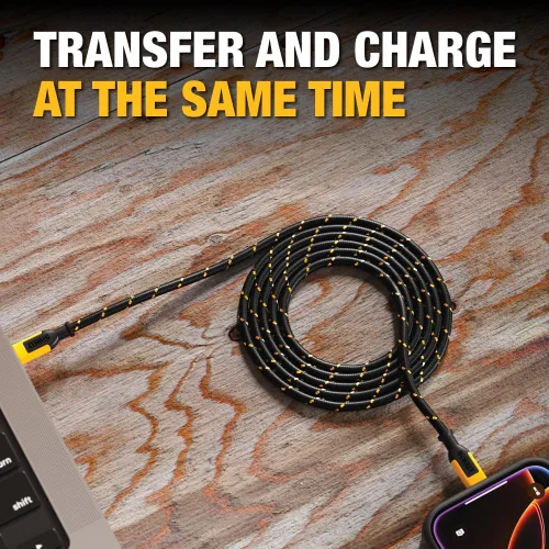 Vista 5 de DEWALT Cable USB a Lightning de alta resistencia [certificado Apple MFi] cargador duradero para iPhone, cables Lightning, cable de carga rápida