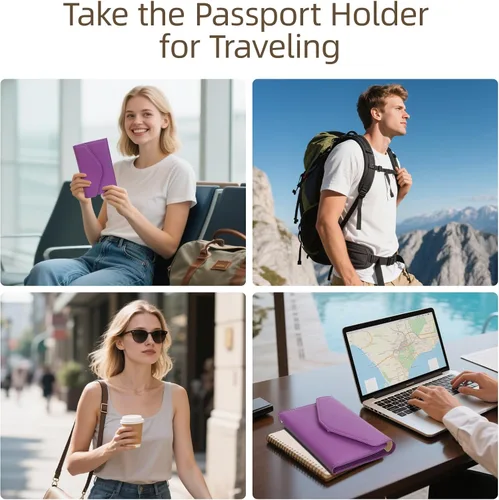 Vista 148 de Zoppen - Billetera de viaje con bloqueo RFID multiusos (Ver.4) Portatarjetas de pasaporte y vacunas, organizador de documentos de tres pliegues
