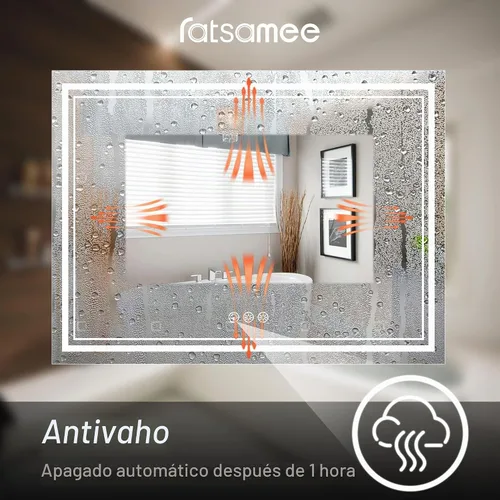 Vista 6 de Ratsamee - Espejo de baño LED de 60 x 36 con luces, retroiluminado+frontal iluminado, antivaho Blanco neutro (frontlit+retroiluminado)