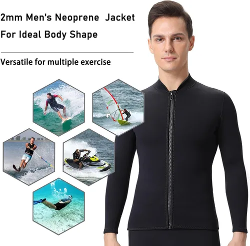 Vista 2 de Wetsuits Top Jacket Women Men 2mm Neoprene Long Sleeve Shirt Front Zipper Vest Wet Suit Keep Warm for Adult Youth Diving Surfing Swimming Water