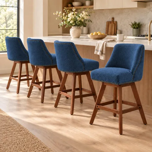 Vista 25 de Juego de 2 taburetes de bar giratorios modernos, taburetes de bar de 26.6 pulgadas de altura de mostrador beige con respaldo para isla de cocina