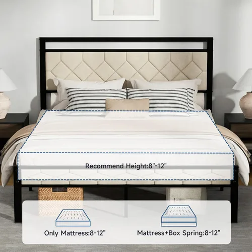 Vista 7 de Z-hom Base de cama matrimonial tapizada de fácil montaje y cabecera