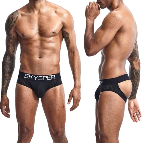Vista 2 de SKYSPER Jockstrap de malla transpirable de algodón Jock Strap para hombre, ropa interior atlética, partidarios atléticos para hombres