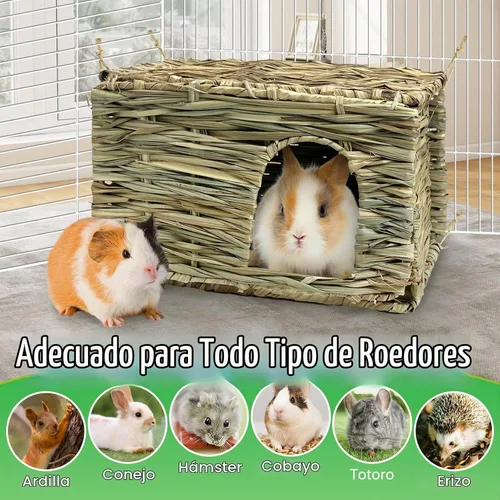 Vista 6 de Tfwadmx Rabbit Grass House - Cama de heno tejida a mano natural de hierba marina, juguete de cabaña escondida para conejito, hámster, conejillo