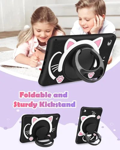 Vista 5 de Wazzasoft Funda para iPad Mini 1/2/3 de 7.9 pulgadas para niñas, linda cubierta de gato negro kawaii, dibujos animados femeninos de gatito