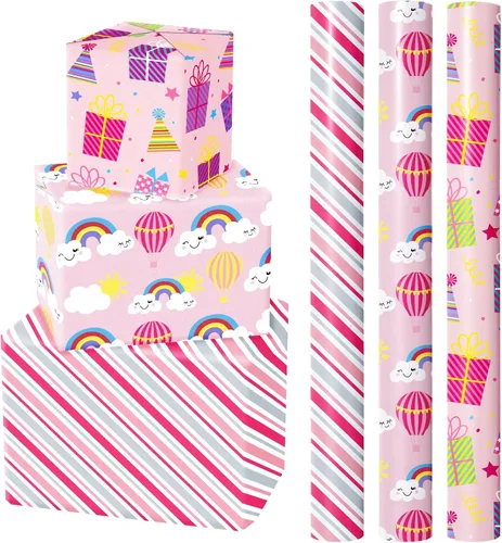 Vista 28 de WRAPAHOLIC Papel de regalo de oso para baby shower, mini rollo, 3 rollos, 17 x 120 pulgadas, diseño de oso de aventura en avión y fiesta para baby