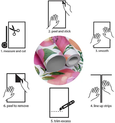 Vista 7 de WENMER Papel tapiz floral para despegar y pegar de 17.7 x 118 pulgadas, acuarela decorativa de flores rosas durazno, extraíble, para tocador