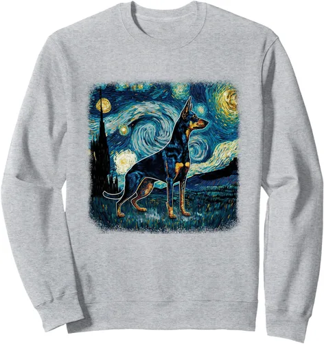 Vista 3 de Perro en la noche estrellada van gogh Dobie minpin Doberman Pinscher Sudadera, Negro