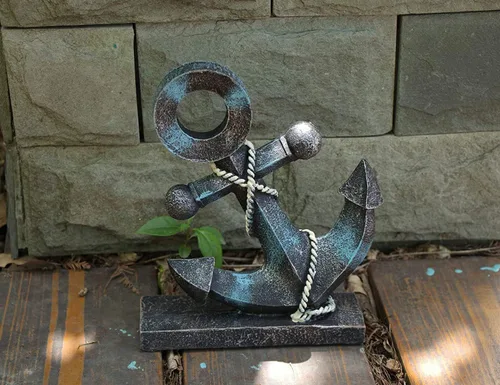 Vista 6 de H&W Figura de ancla de resina de 8.5 pulgadas de alto, decoración náutica, adorno de estatua de ancla para el hogar, jardín, bar, decoración de mesa