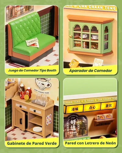 Vista 3 de Rolife Super Creator Series, kit de casa de muñecas DIY Mini Hong Kong Bites Café, construye escenario para figuras de acción coleccionables