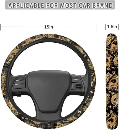 Vista 5 de Asian Dragon - Funda universal para volante de automóvil, accesorios interiores de automóvil, lavable, transpirable, funda para volante