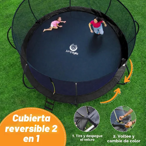 Vista 7 de Jumpzylla - Cama elástica recreativa para niños, con red de seguridad, escalera y revestimiento antioxidante, de 8, 10, 12, 14, 15 y 16 pies