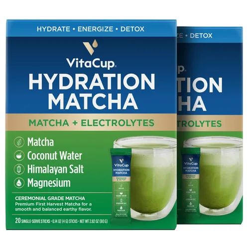 Vista 8 de VitaCup Paquetes instantáneos de hidratación matcha, para energía natural y desintoxicación, con electrolitos, matcha orgánica de grado ceremonial