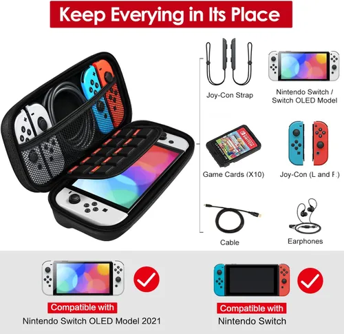 Vista 2 de ivoler Funda de transporte para Nintendo Switch y nuevo modelo Switch OLED 2021 bolsa rígida portátil de transporte para accesorios de Switch
