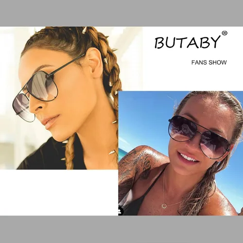 Vista 2 de BUTABY Lentes de sol de aviador de gran tamaño para mujeres y hombres, lentes de sol polarizados clásicos, lentes de sol vintage piloto de metal