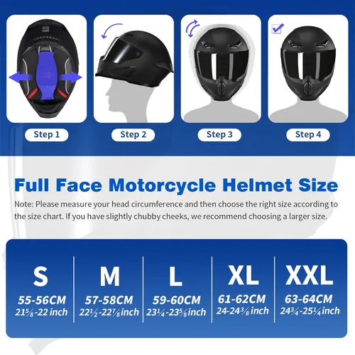 Vista 7 de Cascos para motocicleta MXJ Gear para hombres y mujeres adultos, Casco integral para motocicleta, MG666 aprobado por DOT, para carreras en la calle