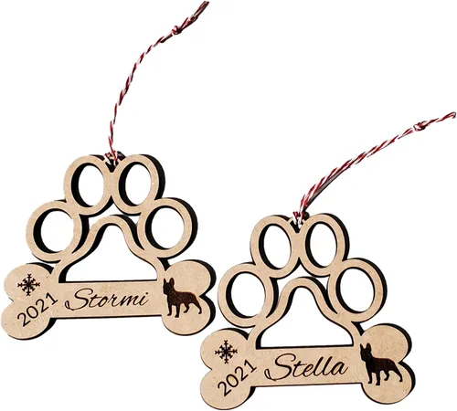 Vista 2 de Personalized Paw Print Dog Ornament — Custom Dog Bone Holiday Keepsake with Name, Year & Silhouette — Christmas Tree Decoration for Pet Lovers
