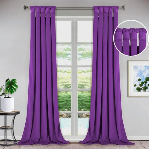 Vista 16 de Bhoomi Collection Cortinas opacas con pestaña superior para sala de estar, cortinas de ventana con aislamiento térmico, oscurecimiento de Rojo Sangre