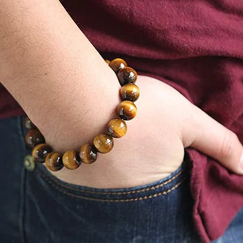 Vista 7 de Jewever Pulsera elástica unisex con piedras preciosas naturales de ojo de tigre (múltiples piezas)