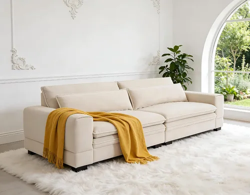 Vista 4 de KEVINSPACE Sofá de 104.72 pulgadas, moderno de mediados de siglo, sofá de 3 plazas para sala de estar, sofás de asiento profundo, muebles, cómodos