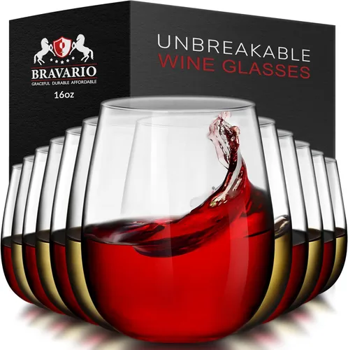Vista 12 de Bravario Copas de vino de plástico irrompibles sin tallo, reutilizables, 100% plástico Tritan inastillables, aptas para lavavajillas, sin BPA