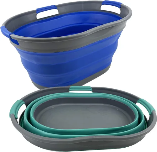 Vista 2 de SAMMART Cesta plegable de plástico para la ropa sucia de 25 L (6.6 galones) - Contenedor/organizador plegable - Tina de lavado portátil - Cesto que