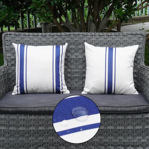 Vista 19 de ONWAY Juego de 2 fundas de almohada para exteriores impermeables de 16 x 16 pulgadas, fundas decorativas de lino, fundas de almohada de lino beige