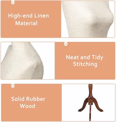 Vista 4 de Bonnlo Maniquí femenino mejorado con forma de torso para vestido, cuerpo de maniquí con soporte ajustable de goma y madera para exhibir joyería