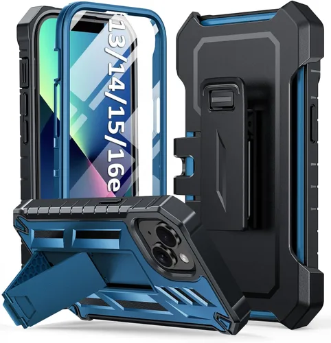 Vista 13 de SOiOS - Funda para iPhone 13, 14 y 15, con protector de pantalla integrado, color negro