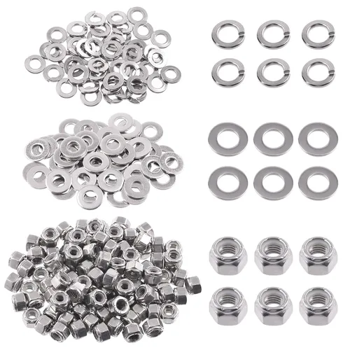 Vista 17 de Swpeet 45 piezas de tuercas de bloqueo hexagonales de acero inoxidable SAE 304 de 1/2"-13, arandelas planas de 1/2", kit surtido de arandelas