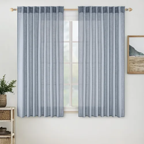 Vista 46 de MIULEE - Cortinas semitraslúcidas suaves y gruesas con textura de lino para cocina y ventana de baño, con trabilla trasera y bolsillo para Blanco