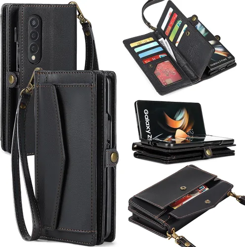 Vista 10 de Funda tipo cartera para Samsung Galaxy Z Fold 3 para mujer con 【Soporte para S Pen】, soporte para tarjetas con bloqueo RFID, funda de teléfono