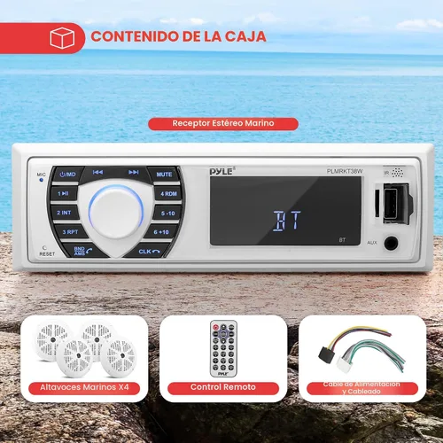 Vista 6 de Pyle Radio marina Radio DIN individual, estéreo para barco, Bluetooth, 4 Nieve